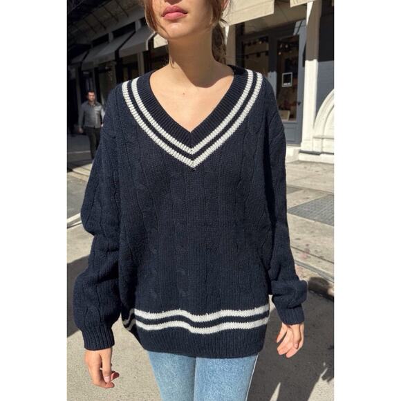 Brandy Melville Nikki Heavy Wool Stripe Sweater Tennis Cable Knit One Size - Picture 1 of 8